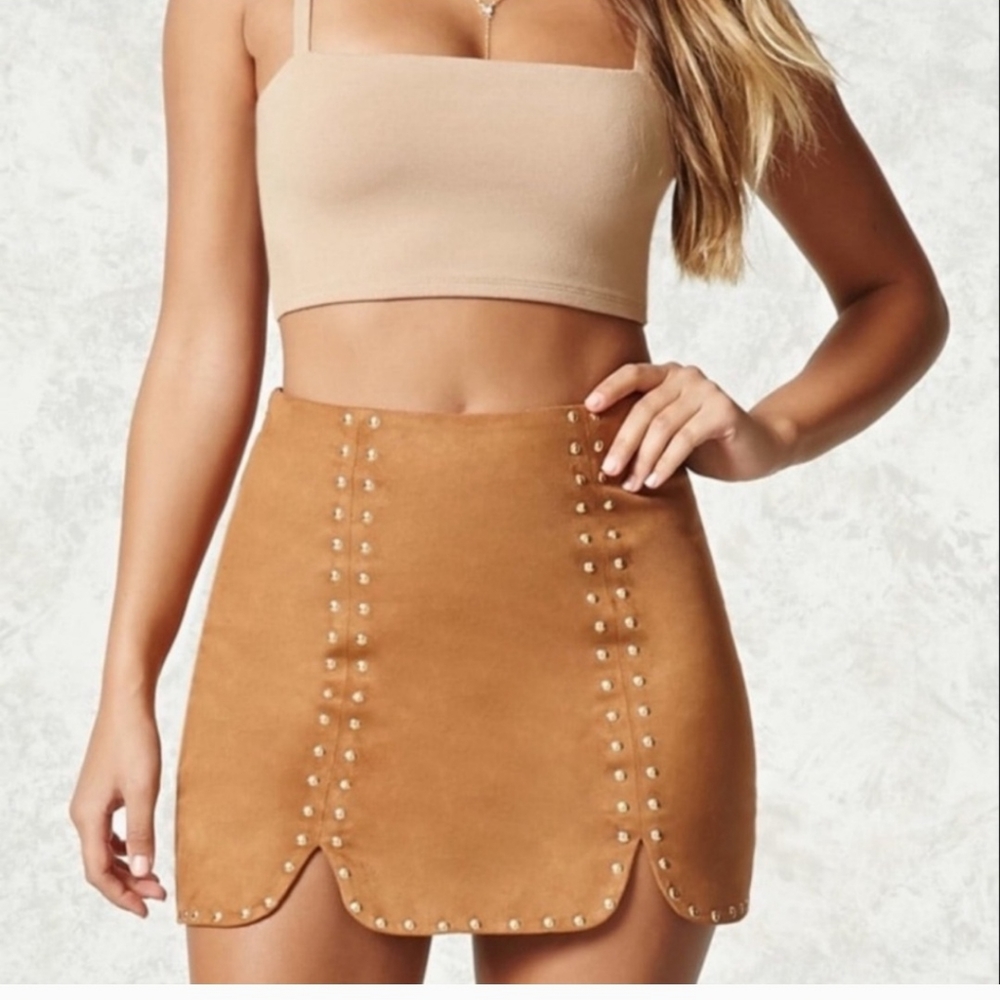 NWt Forever 21 Studded Suede Brown Skirt Size